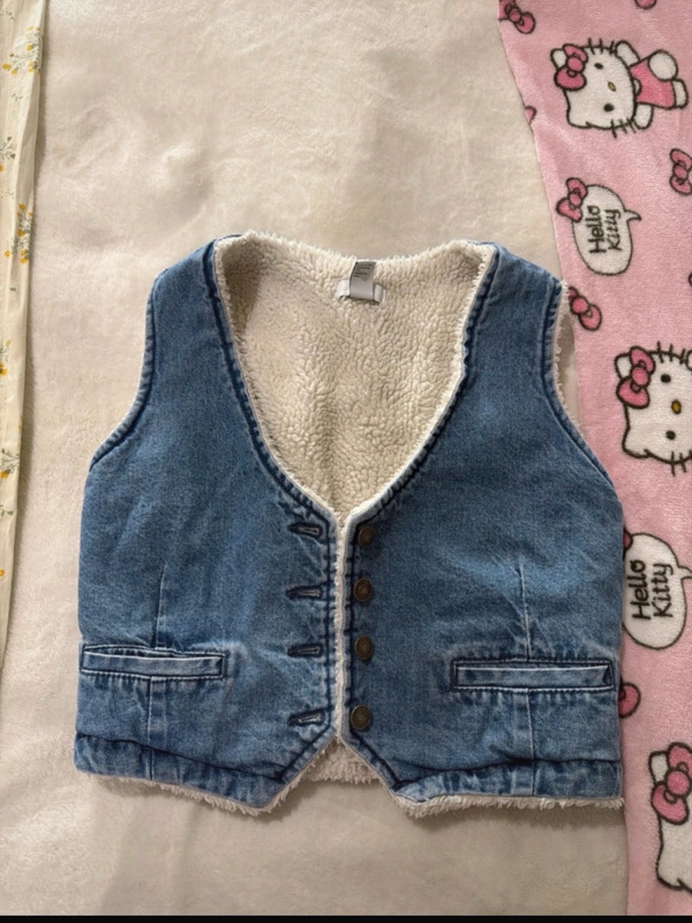 Forever 21 Blue Denim Sherpa-Lined Vest